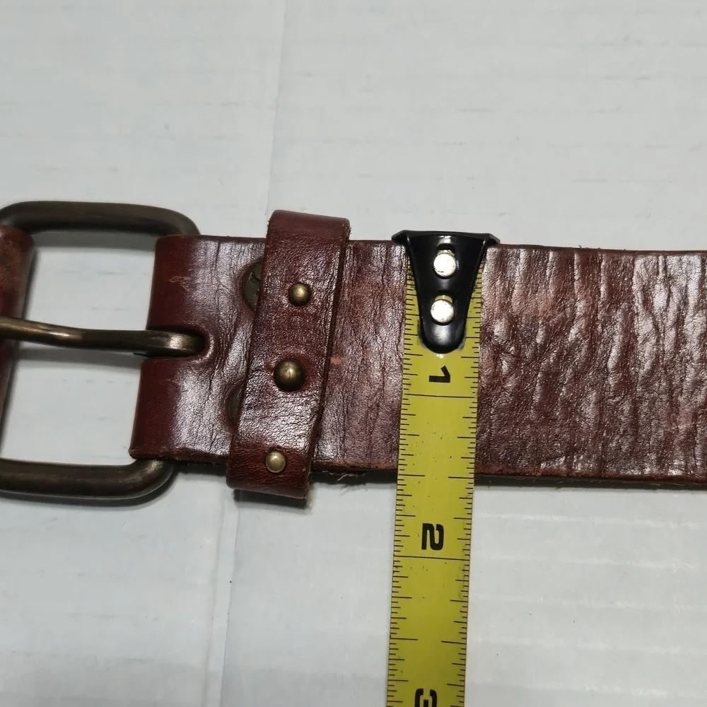 Vintage American Eagle Studded Brown Leather Belt Womens Size Med Boho Western